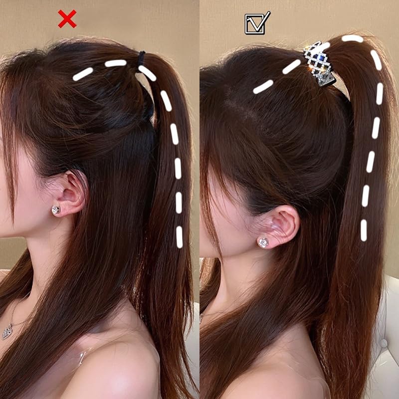 Hair Claw Clips - 3PCS Rhinestone Shark Clips for High Ponytails | Nonslip Hair Accessories for Thick Long Hair