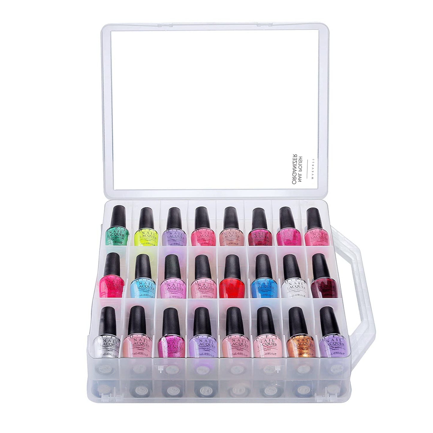 Makartt Nail Polish Organizer - Clear Holder for 48 Bottles | Portable Gel Case with 8 Adjustable Dividers
