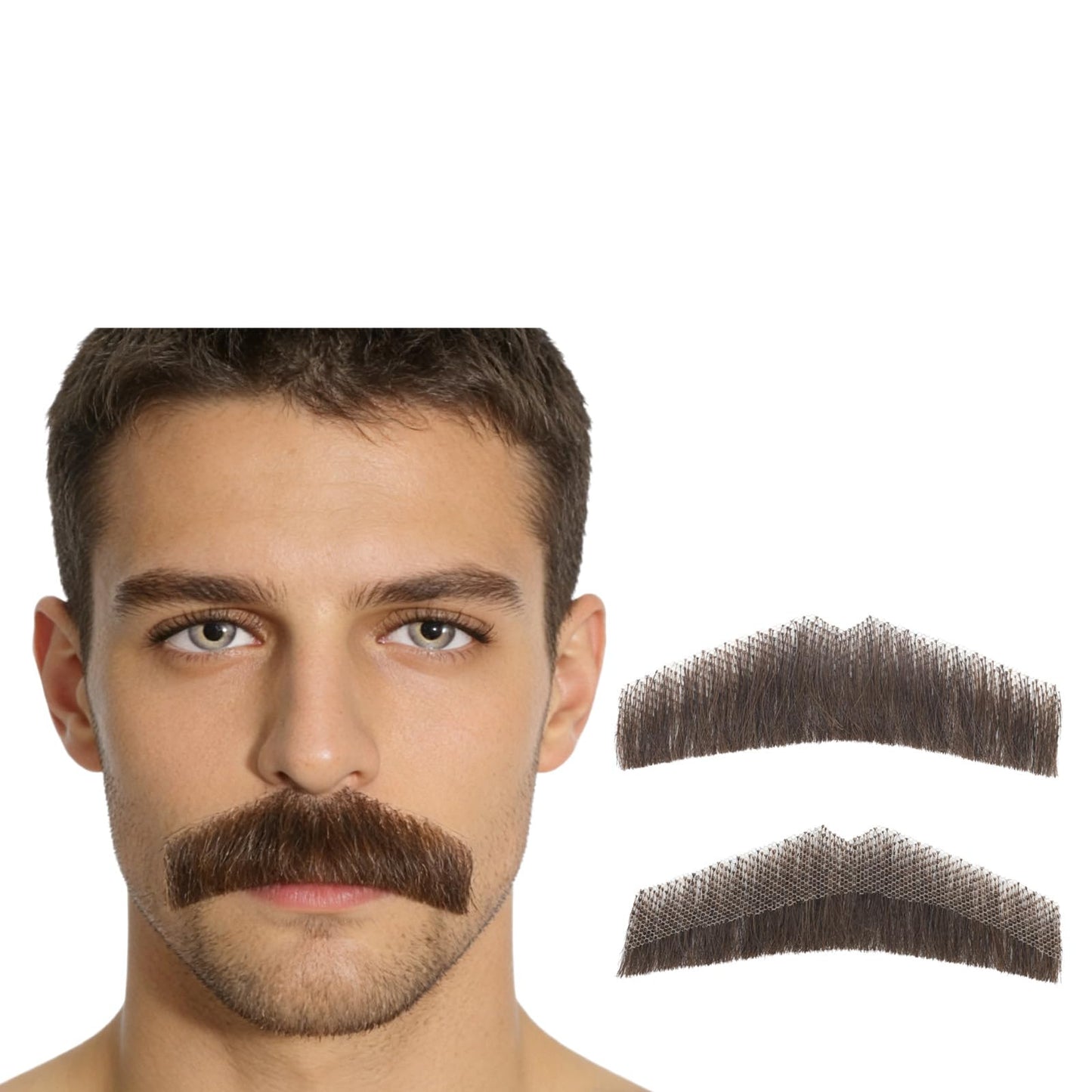 Amiunis Human Hair Beard Lace Base Hand Knotted Realistic Mustache for Adults Costume Party Cosplay Fake Full Beard (FB003-Brown)