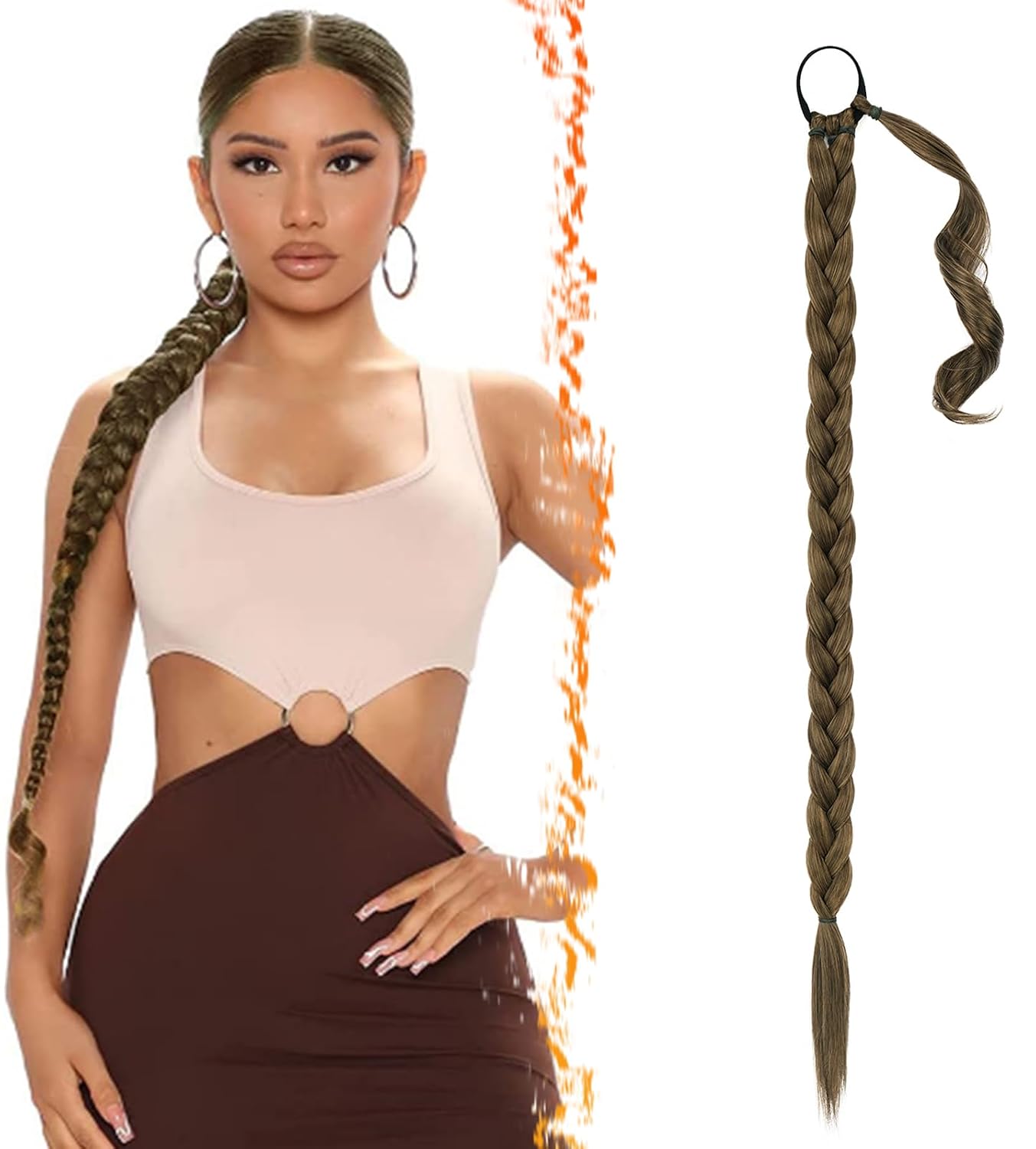 30 Inch Long Braided Ponytail Extension - Copper Red Wrap Around Hairpiece | Synthetic Hair for Women