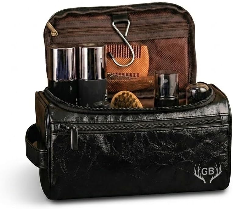 Personalized Leather Toiletry Bag for Men - Custom Engraved Travel Organizer | Groomsmen Gift (Coffee)