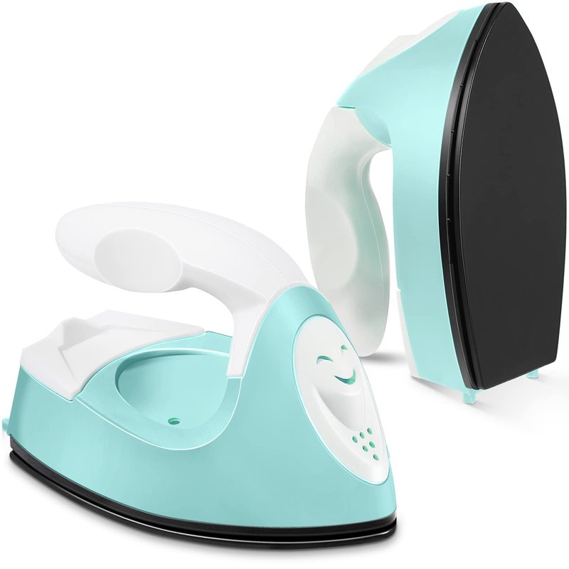 Honoson Mini Craft Iron Mini Heat Press Small Iron 3.93 x 2.36 x 2.76 in Portable Handy Tiny Flatiron with Charging Base Accessory for Fuse Bead Patch DIY Heat Transfer Vinyl(Mint Green)