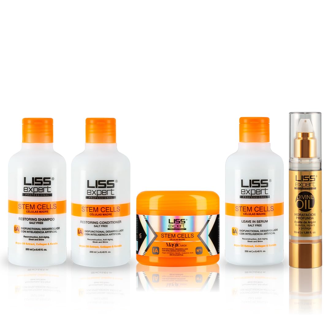 Liss Expert Professional Stem Cells Hair MAGIC Post -Care Set, Shampoo, Conditioner, Magic AI Mask, Serum and Oil Treatment, 5 Pieces