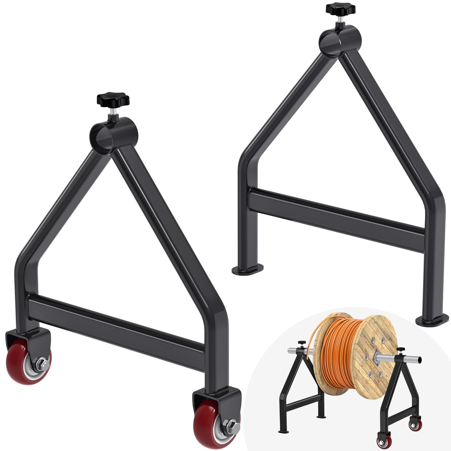 Lifeswell Wire Spool Rack, Portable Cable Caddy, Steel Fully welded Wire Rack Dispenser for up to 28" Diameter Spools, 220 lbs Capacity, Black