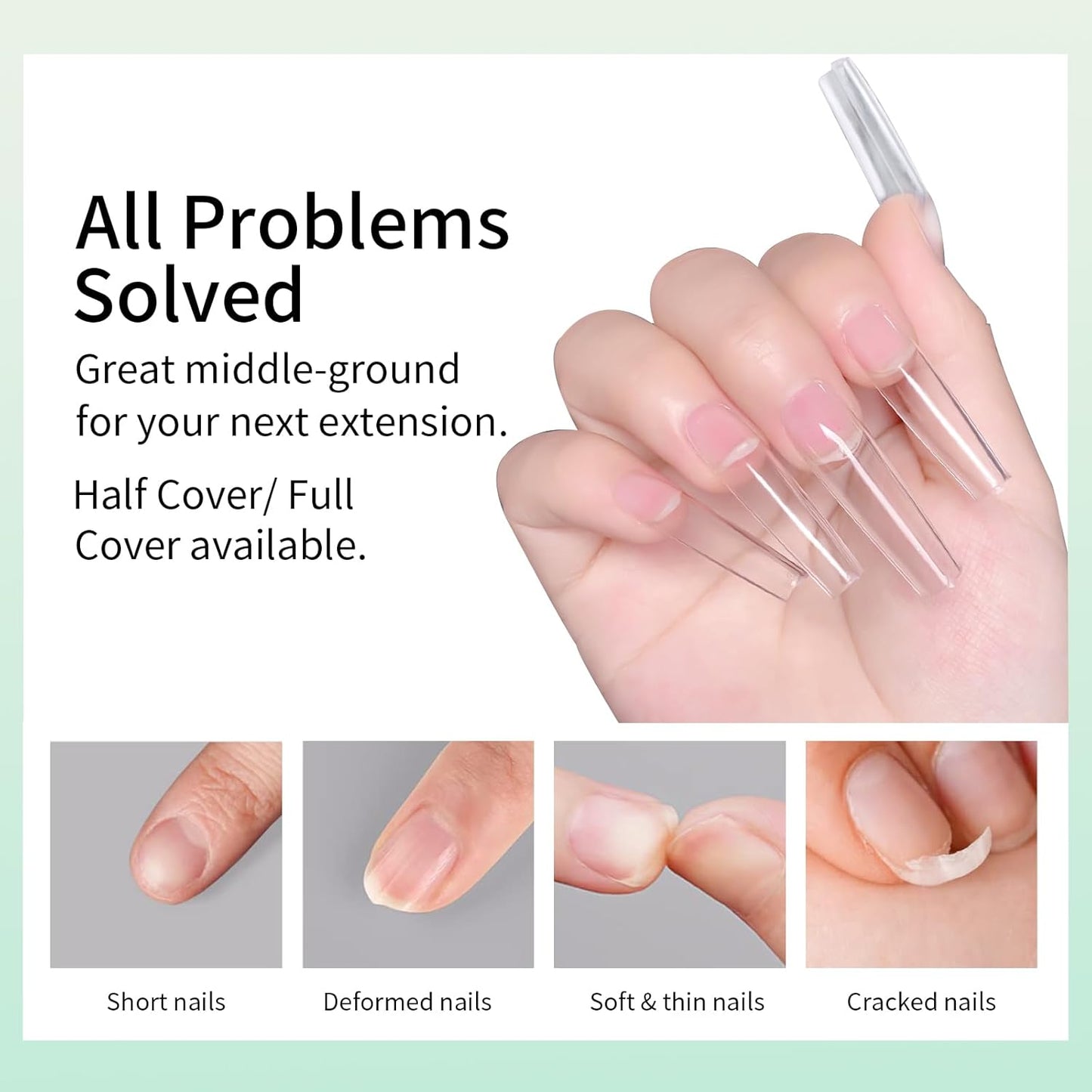 250pcs Sculpted XXLong Square Soft Gel Nail Tips - Full Cover Clear Acrylic Press-On Nails for Salon & DIY Manicure
