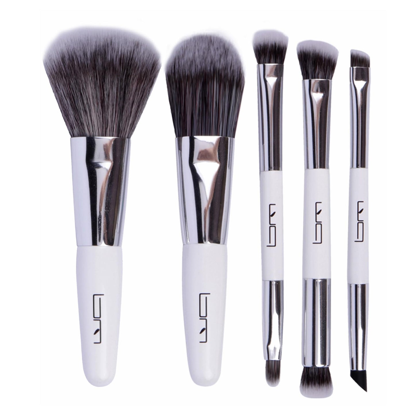 Brush Master Travel Makeup Brushes Set w/Pouch, 5PCS Double Ended Portable Mini Cosmetic Brushes Kit for Foundation, Eyeshadow, Lip, Blush Make Up Brushes Professional(White)