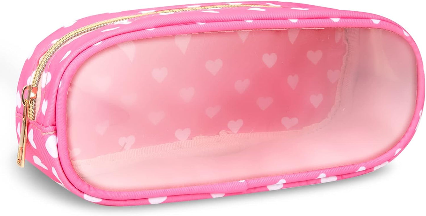 Floral Makeup Bag - Cute Pink Nylon Zipper Pouch for Travel | Waterproof Cosmetic Organizer for Women