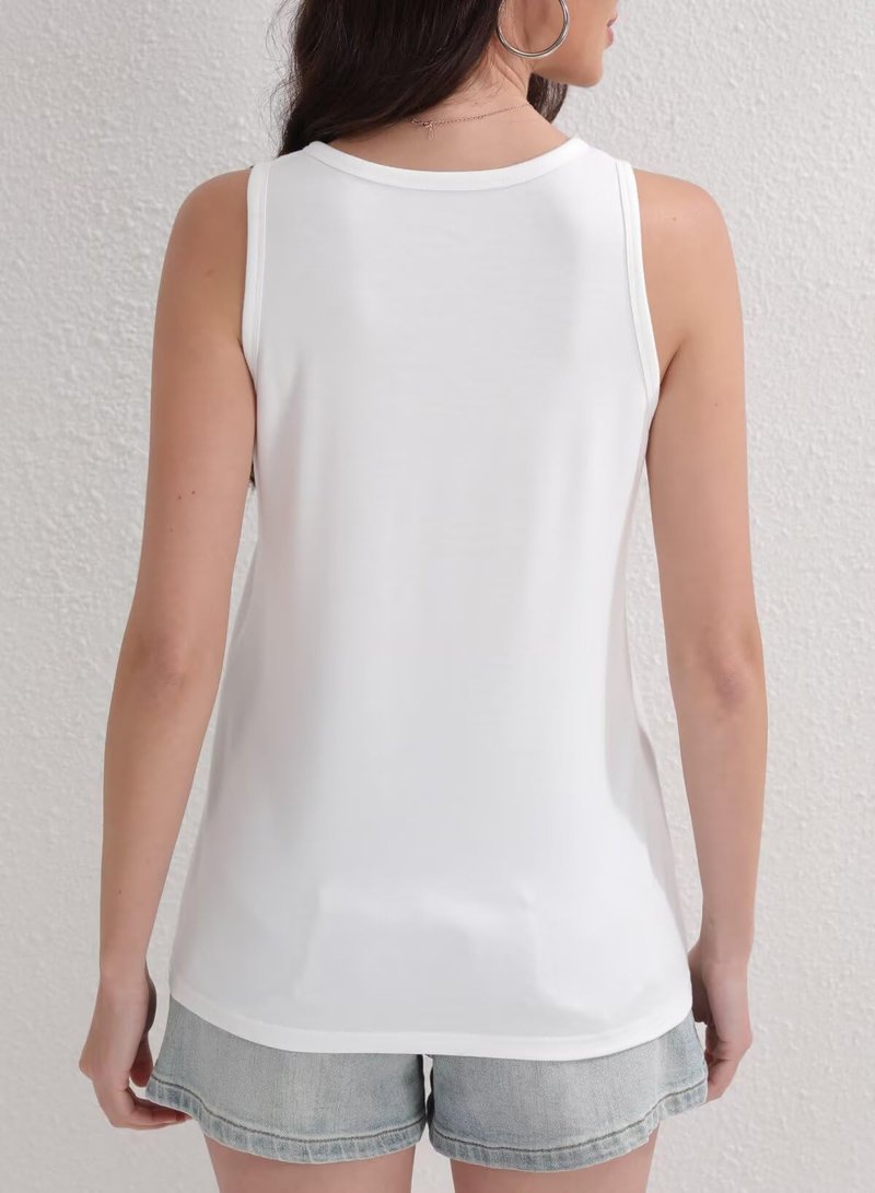 Womens Summer Tops Crewneck Sleeveless Tunic Shirts Beach Essentials Basic Tees White Large