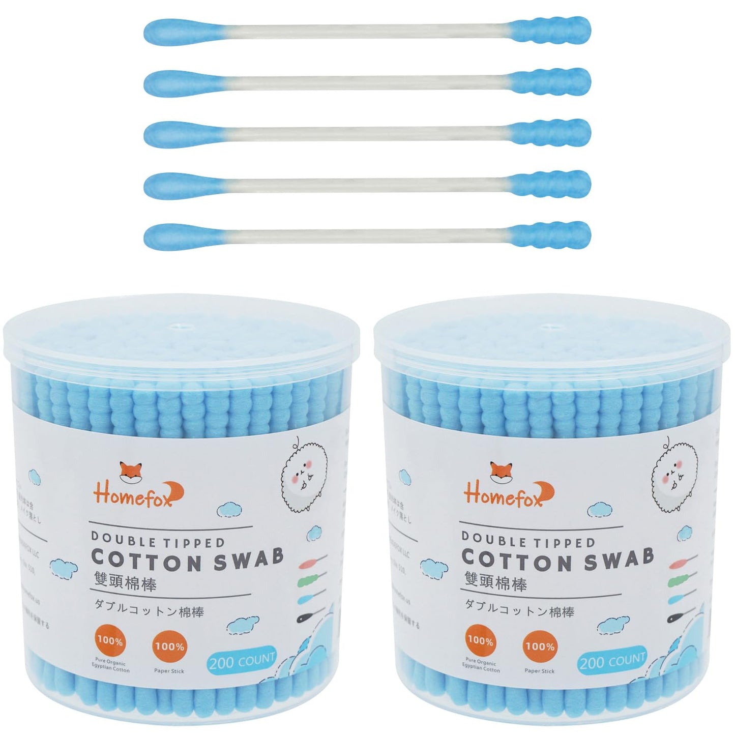 Blue Cotton Swabs - 200 Count Organic Spiral Cotton Buds | Lint-Free, Soft Tips, Double-Sided