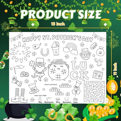 St. Patrick's Day Coloring Placemats - 45 Disposable Activity Mats for Kids