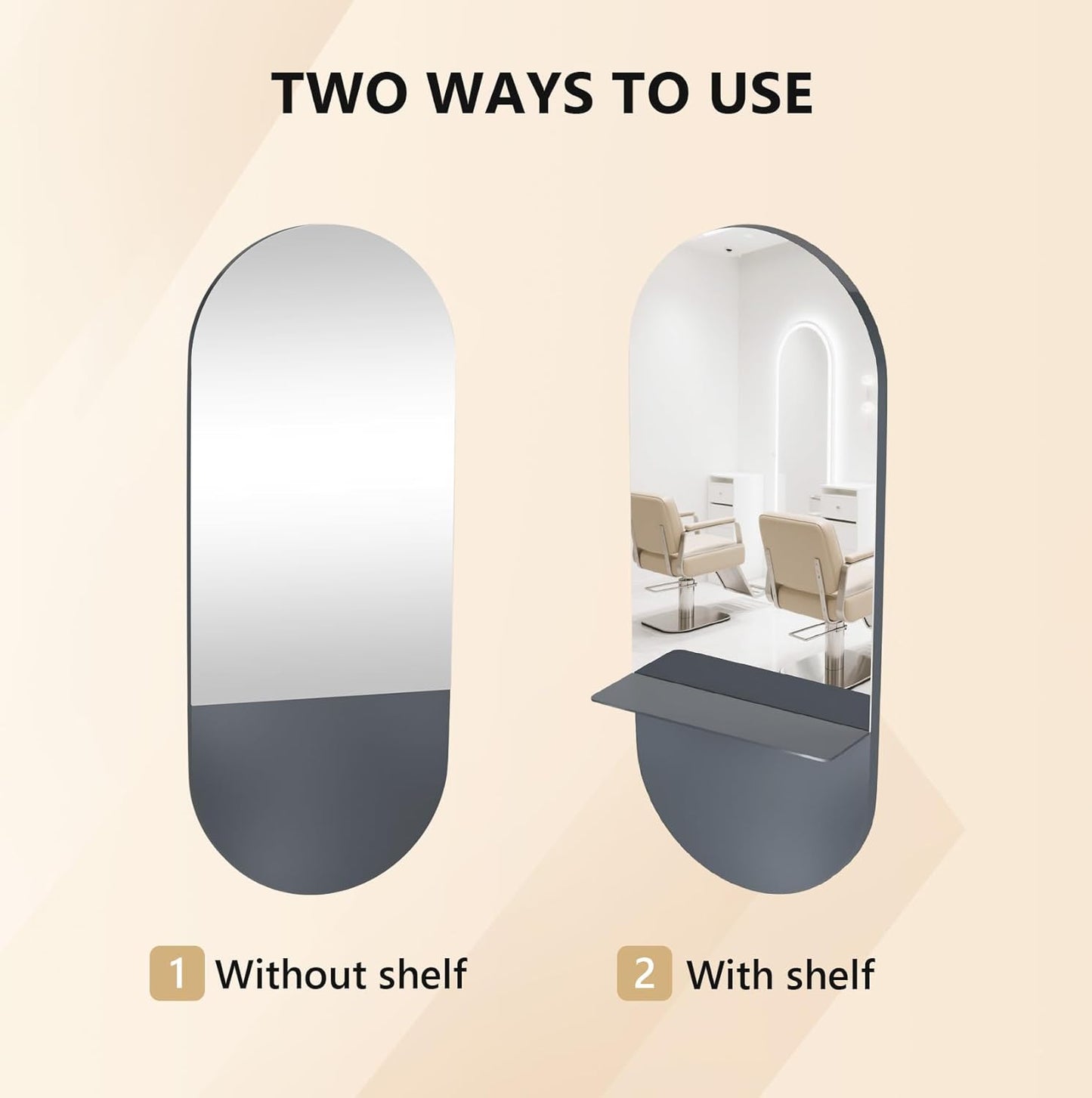 Full Length Wall Mount Mirror - Large Metal Makeup Mirror with Shelf | 69" for Salon, Barbershop, Spa, Bedroom, Bathroom
