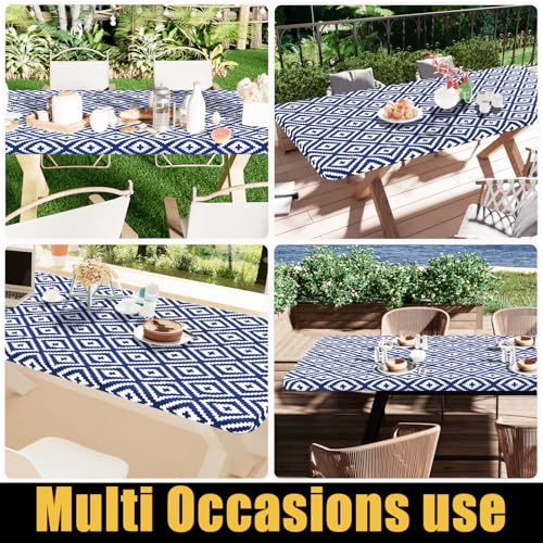 Smiry Waterproof Elastic Fitted Tablecloth for 6FT Tables - Navy
