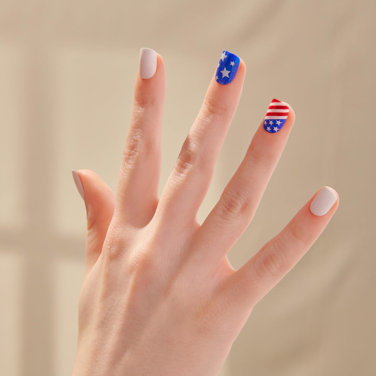 Kiss Impress No Glue Mani Press On Nails, Design, 'Liberty', Multicolor, Short Size, Squoval Shape, Includes 30 Nails, Prep Pad, Instructions Sheet, 1 Manicure Stick, 1 Mini File