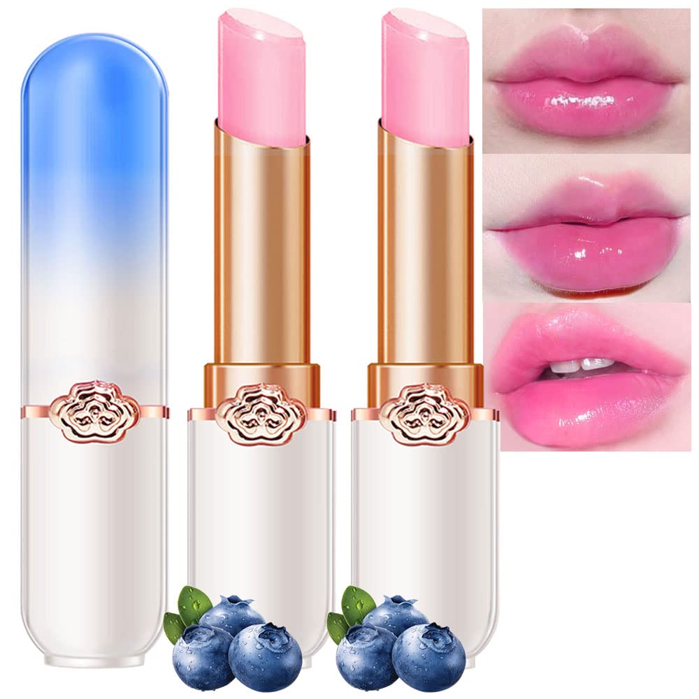 Blueberry Tinted Lip Balm Set - PH Color Changing Lipstick Balm for Women | Long-Lasting Light Pink Tint