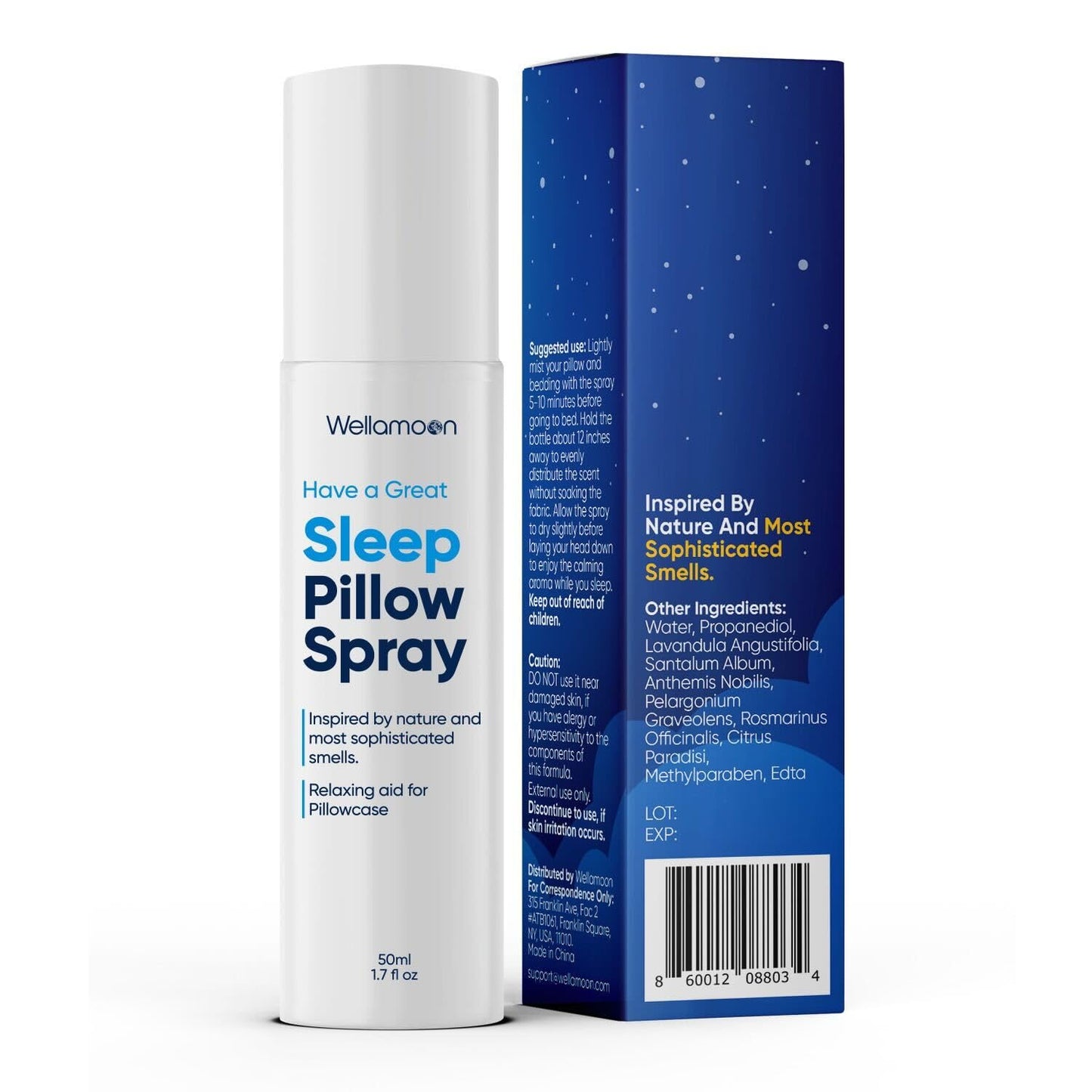 Wellamoon Sleep Spray - Calming Lavender Pillow Mist for Relaxation & Deep Sleep - Aromatherapy Bedding Spray Helps You Fall Asleep Faster - Soothing Bedtime Essential Oil Blend (50 ml.)
