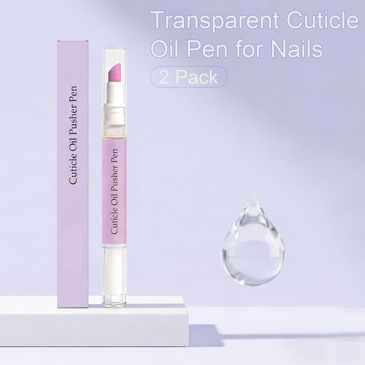 Eagyrosi Transparent Cuticle Oil Pen for Nails - 2 Pack with Pusher, Transparent Bottle, for Manicure & Pedicure, Moisturizes & Strengthens Dry & Damaged Nails