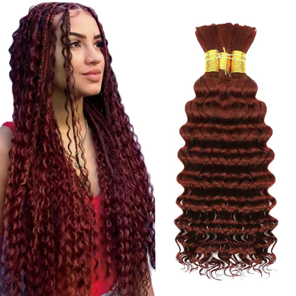 32 32 32 inch Reddish Brown Human Braiding Hair 3 Bundles 150g 33 Copper Red Deep Wave Bulk Huam Hair for Braiding Curly Knotless 10A Brazilian Virgin No Weft #33