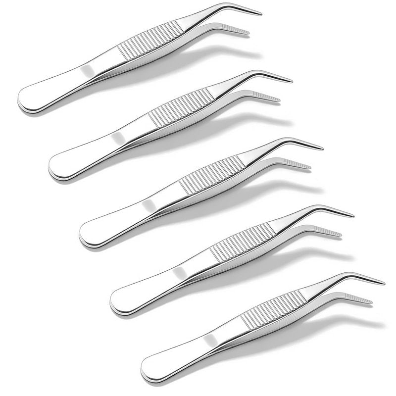 5Pack Stainless Steel Tweezers with Curved Tip Curved Serrated Tip Multipurpose Forcep for Craft, Sewing Machine, DIY Crafts, Jewelry Making, Electronics Repair, Precision Work & Hobby Project