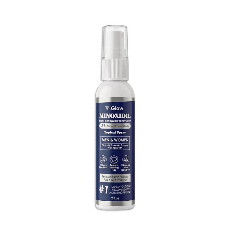 TruGlow 5% Minoxidil Hair Regrowth Treatment Spray - Unscented Scalp Solution for Thinning Hair | 2 oz