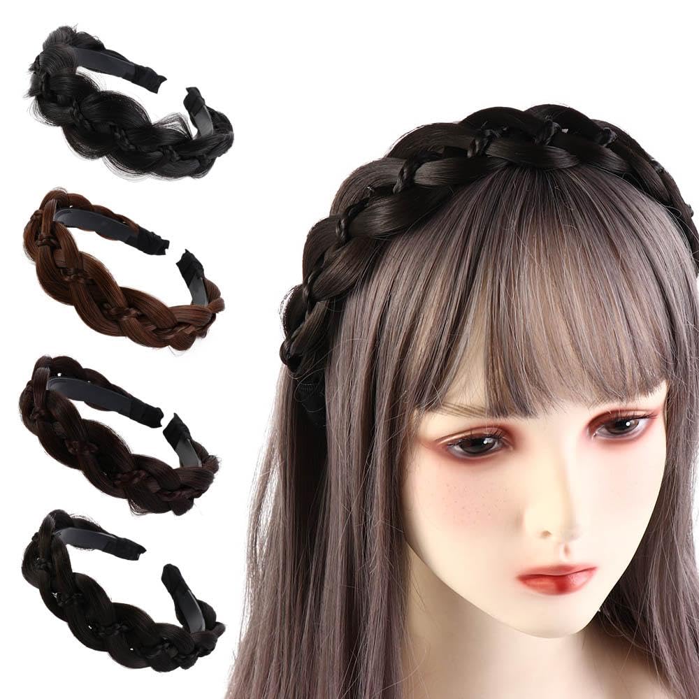 Twisted Wig Headband Trendy Headwear Hair Accessories Clips in Fishbone Braid Headband Non-slip Women(Light Brown)