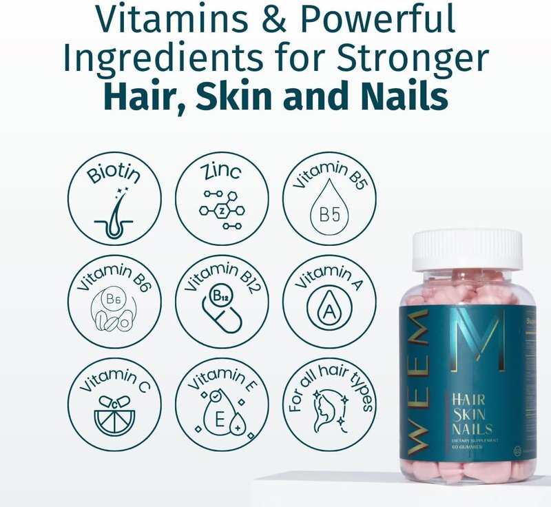Hair Skin and Nails Gummies - Vegan Biotin for Healthy Hair, Skin & Nails | Extra Strength (3)