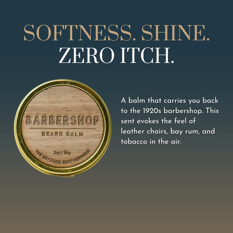 The Bearded Brotherhood Barbershop Beard Balm – Handcrafted Men’s Grooming Balm – Vintage Barbershop Scent with Essential Oils, 2 oz Screw-Top Tin