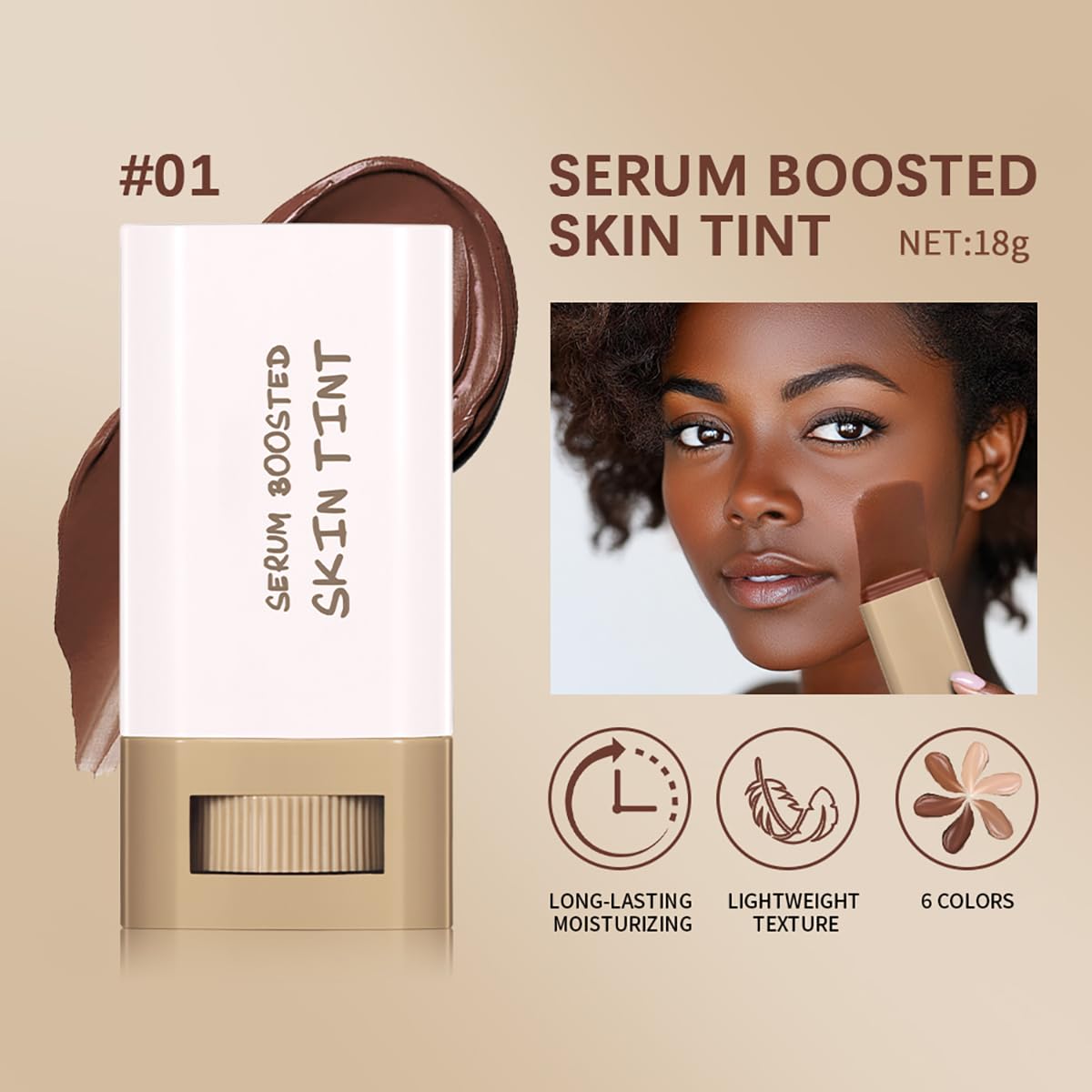 FYEBOO Beauty Balm Serum - Hydrating Tinted Moisturizer Foundation Stick | Radiant Dewy Finish #01