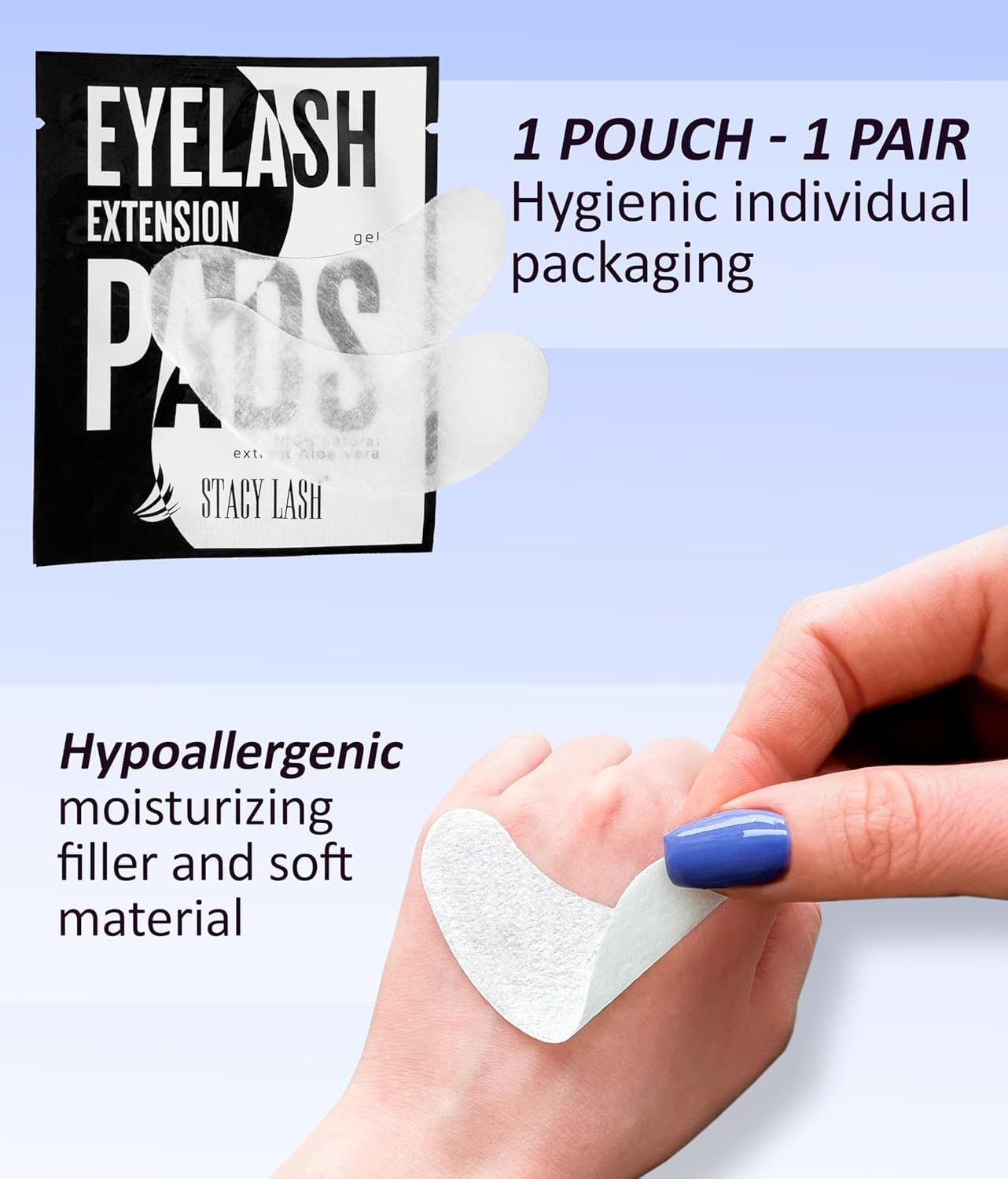 STACY LASH 100 Pairs Set Under Eye Gel Pads for Eyelash Extension - Lint Free Patches with Vitamin C and Aloe Vera Lash Supplies and Beauty tools - Hydrogel Eye Pads - Skin Moisturizes