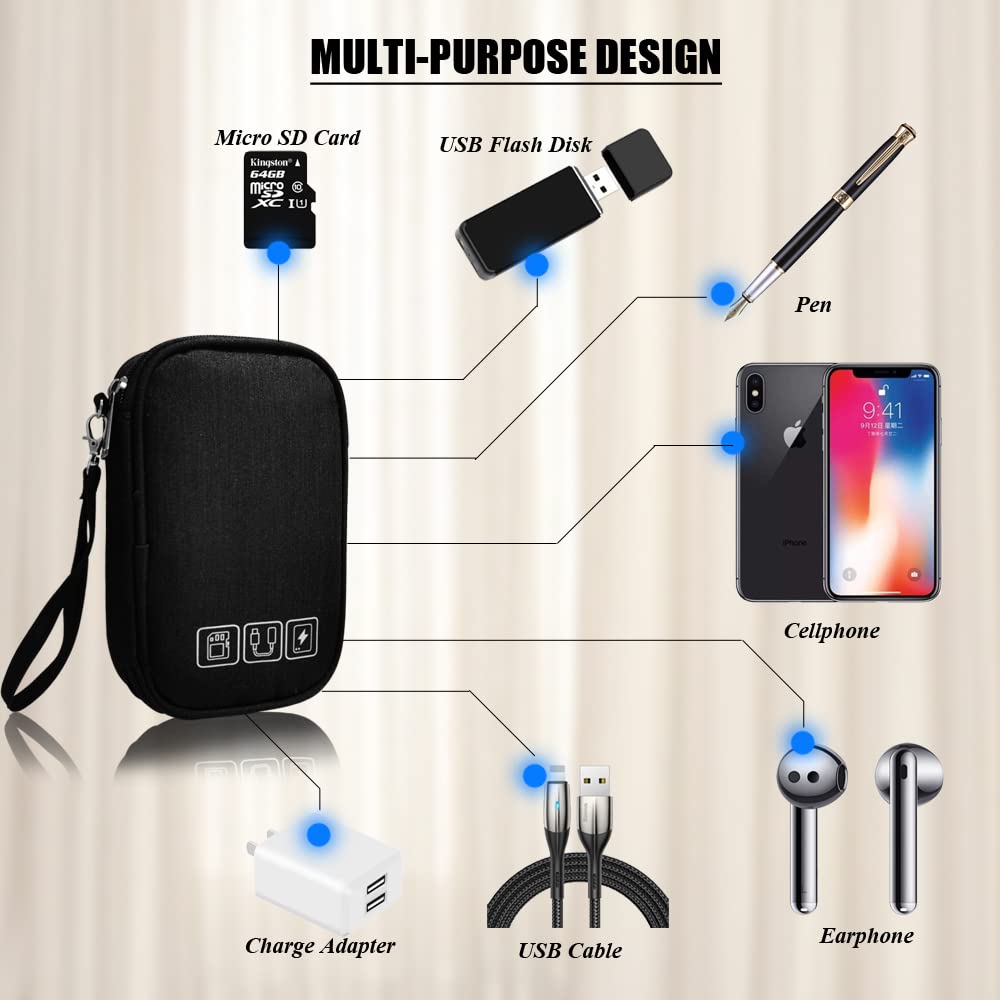 DUMEALAGR Electronic Organizer Bag Cable Organizer Travel Cord Organizer Case Pouch Portable Carrying Case for Charger Hard Drive Earphone USB SD Card (Black)