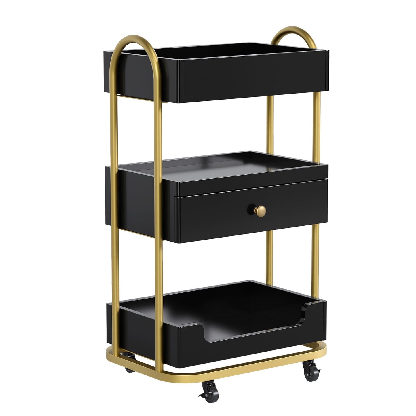 OmySalon Salon Trolley Cart, Hair Styling Station with 3 Trays & 1 Drawer, 2 Lockable Wheels, Esthetician Cart Mobile Storage Cabinet for Beauty Spa Barbershop, Black