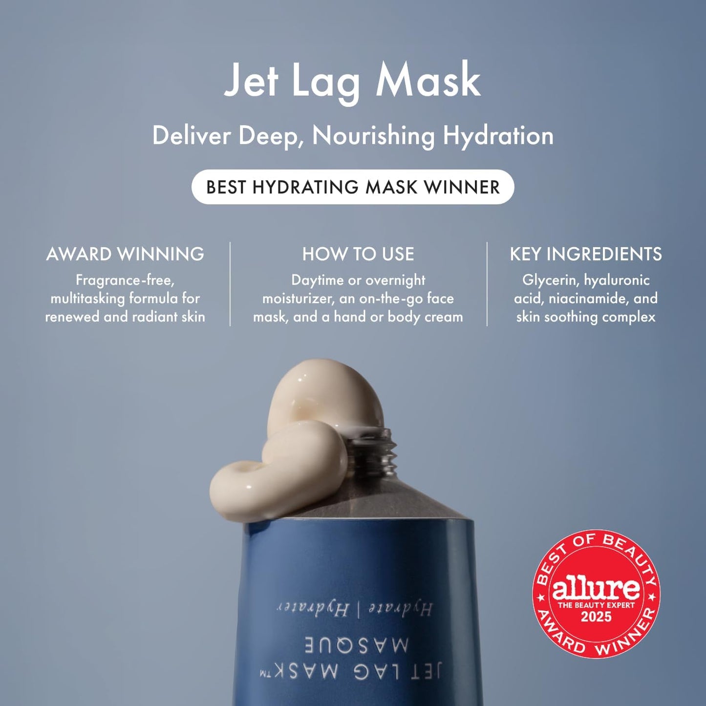 Jet Lag Mask Mini - Hydrating Face Moisturizer & Mask | Enriched with Hyaluronic Acid & Antioxidants (1 Oz)