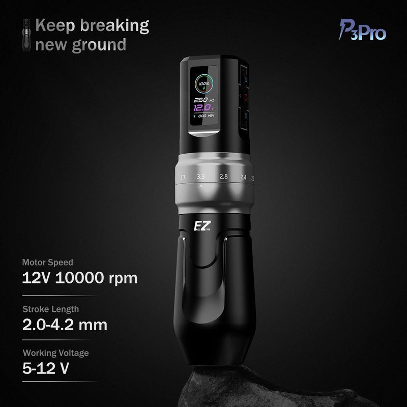 EZ P3 Pro Wireless Tattoo Machine - 6 Strokes 2.0, 2.4, 2.8, 3.3, 3.7, 4.2mm Tattoo Machine Pen with OLED Digital Display 1600mAh Battery Power Tattoo Gun (Matte Golden)