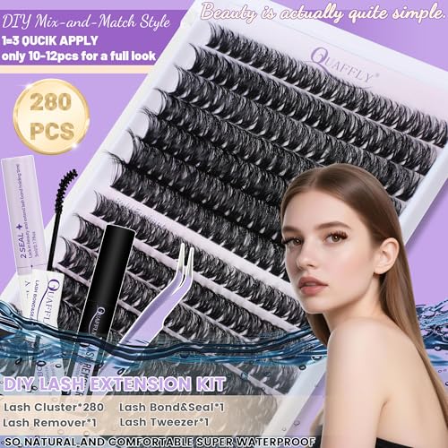 QUAFFLY 280Pcs DIY Lash Clusters Kit with Bond, Seal, Remover & Tweezers