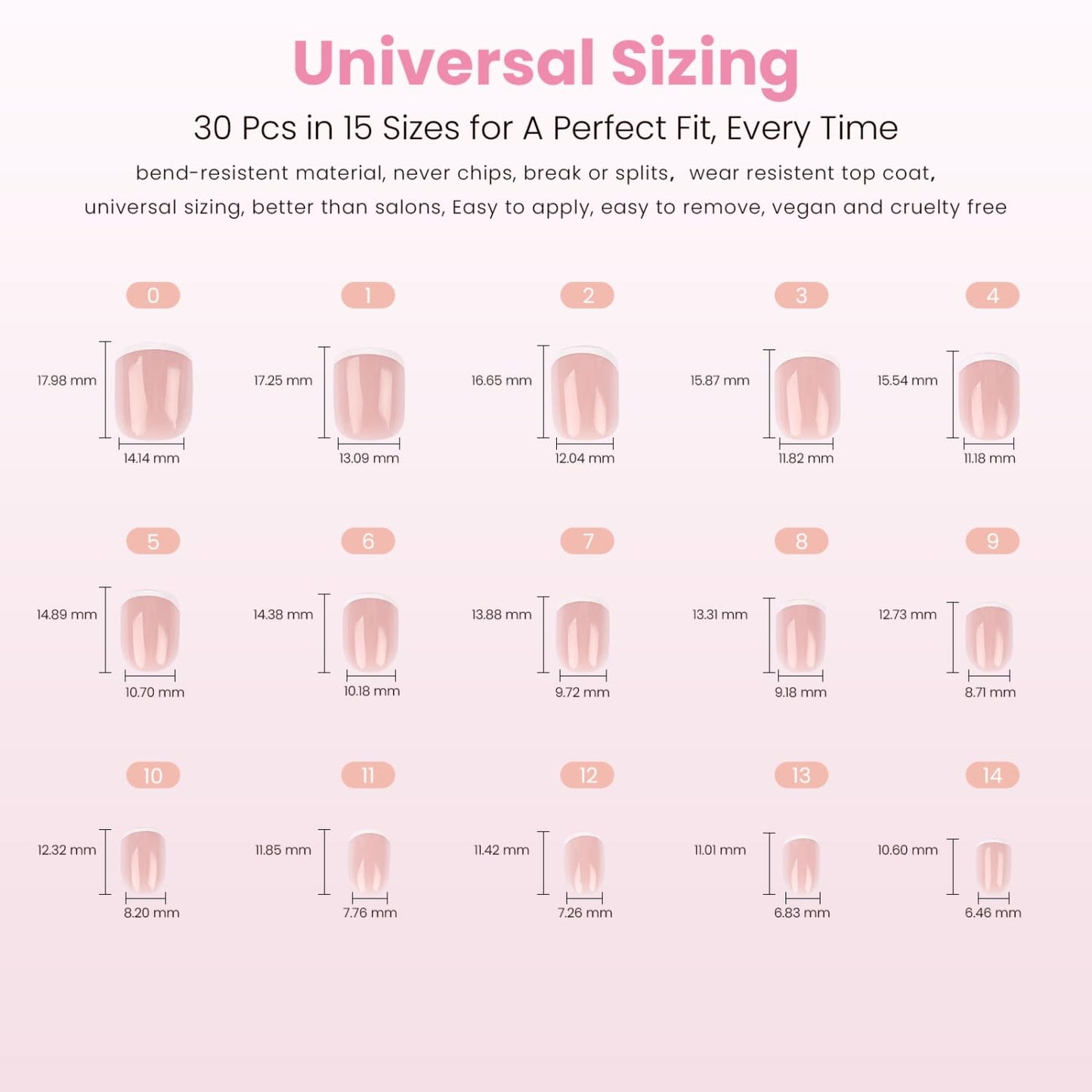 Press On Nails - She's a Natural | Short Square White French Tip on Nude Base, Glossy Finish - 30 Reusable Stick-On Nails in 15 Sizes for Women