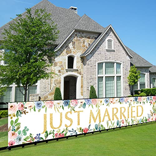 Just Married Banner Backdrop - 9.8x1.6ft Wedding Party Decor