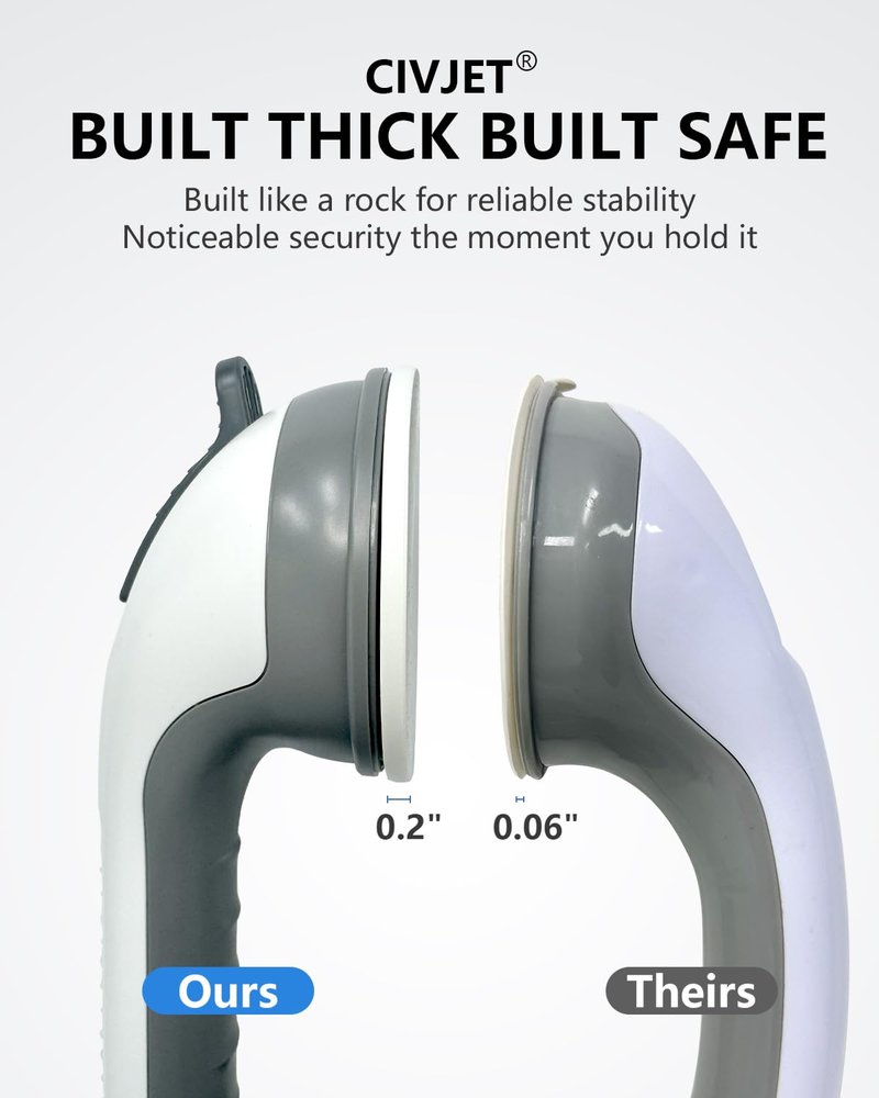 Shower Handles for Elderly Suction 2 Pack Grab Bars for Bathtubs and Showers, bar Safety 500 lbs Walls Handicap Heavy Duty Holder Hooks to Lift Large Tile Glass Suction Cups Tool Chair