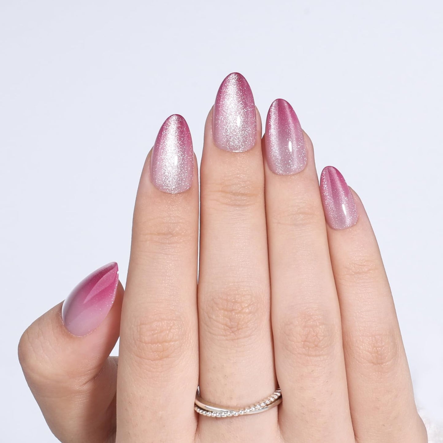 Glossy Red Press On Nails - Almond Shape Fake Nails with Glue | 32 PCS, 16 Sizes for Women