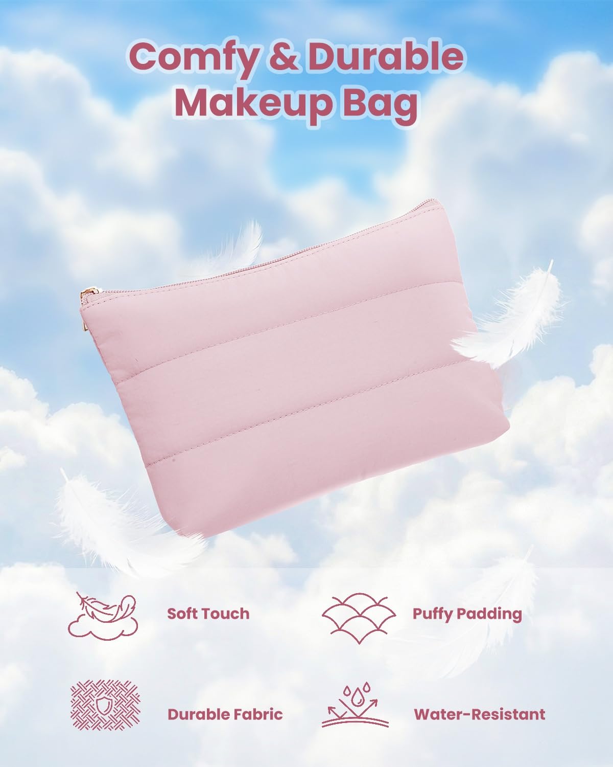 Wandering Nature Makeup Bag Small Cosmetic Bag for Purse 2 Pack Small Make Up Pouch Vegan Leather Cute Travel Pouch with Zipper for Women