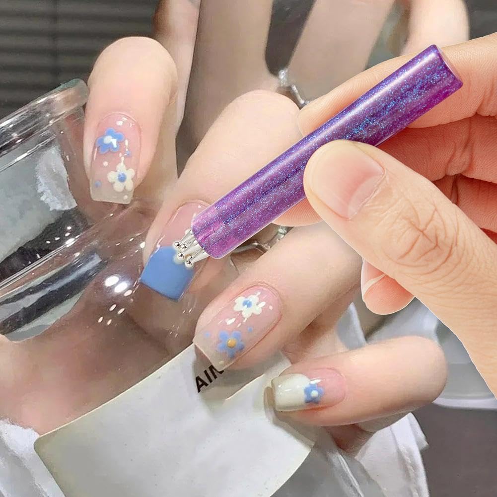 COCEQUC 5 Petal Flower Nail Dotting Pen,1.8mm Fine Tip One Stroke Flower Design Tool with Glitter Handle,for Beginners & Pros Painting, Sculpting, Rhinestones DIY and Salon