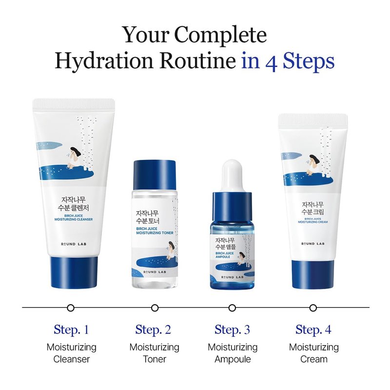 Birch Juice Moisturizing Mini Kit | 4-Step Travel Size Skincare Set for Acne-Prone & Sensitive Skin