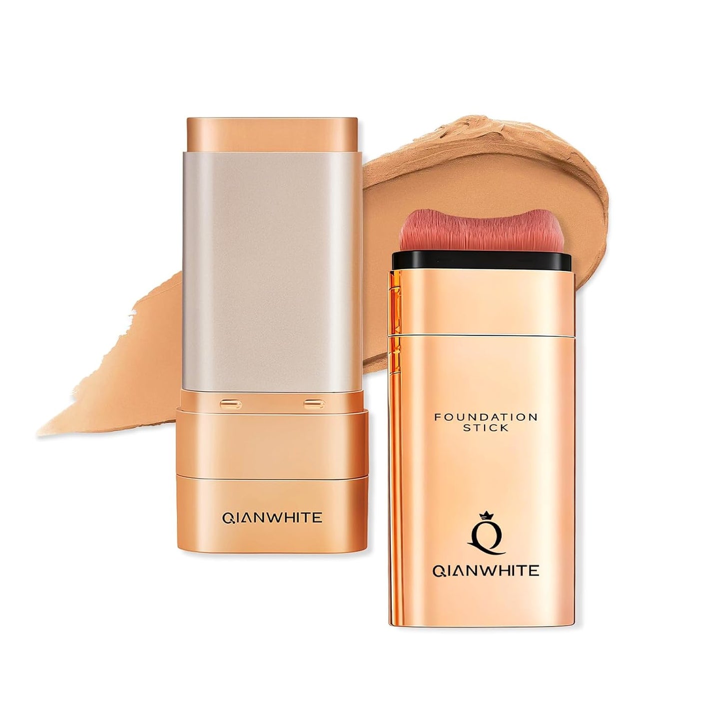 Korean Foundation Stick - Buildable Light to Medium Coverage Makeup | Dual-Ended with Brush for Mature Skin - Natural Dewy Finish (Brown)