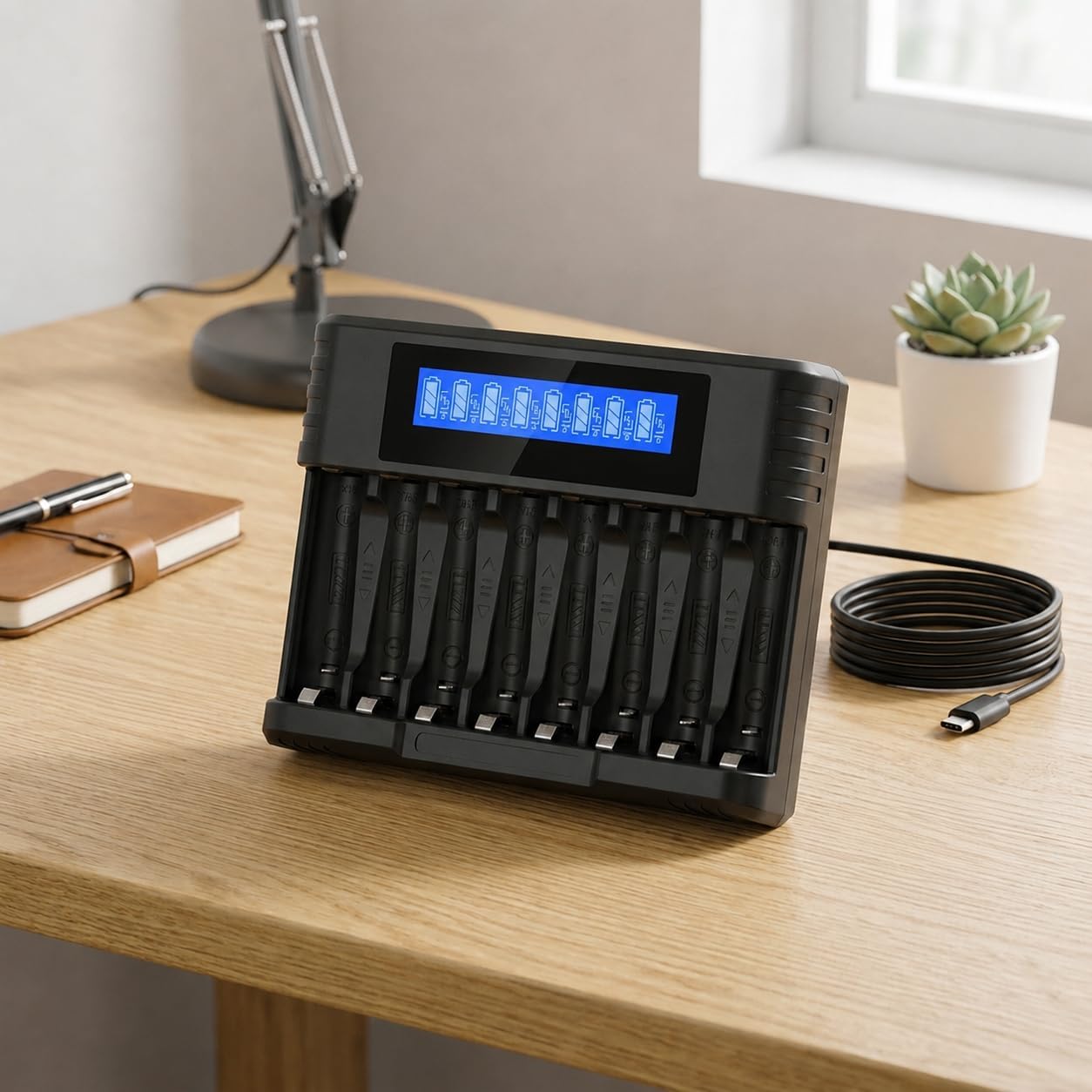Smart Battery Charger - 8-Slot LCD Display for Fast Simultaneous Charging | AA AAA Ni-MH Li-ion Support