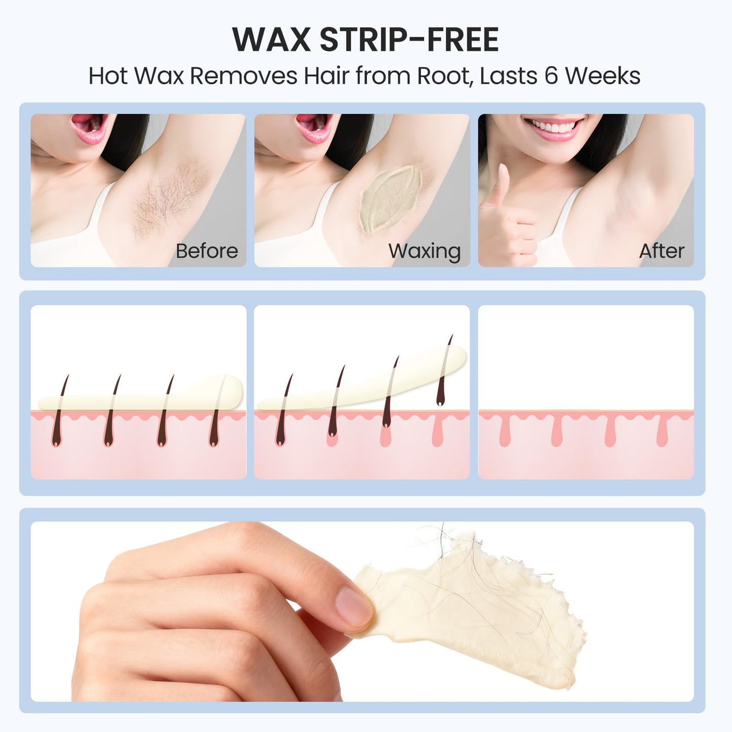 AUZEAL 250ml Mini Waxing Kit for Women, Hard Hot Wax Kit for Hair Removal, At Home Waxing Kit for Bikini & Underarms & More, Sensitive Skin, Precise Temp Control, Compact Single Person Use