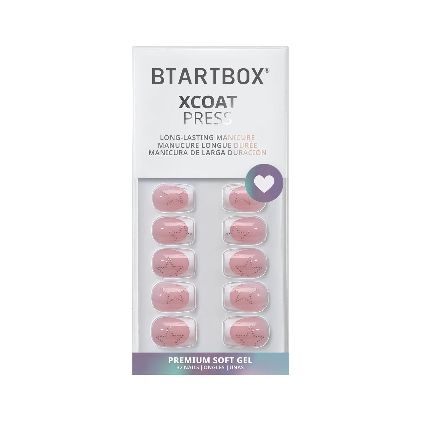 BTArtbox French Tip Press On Nails - Weekend Star, Lamp-Curable 4-Week Wear White Extra Short Coffin Press On Nails with Glue and Adhesive Tabs, Easy-to-Apply in 16 Sizes - 32 Nails All-in-One Kit
