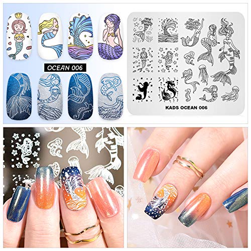 KADS Ocean Mermaid Nail Stamping Plate OC006 - Nail Art Template & Stencil