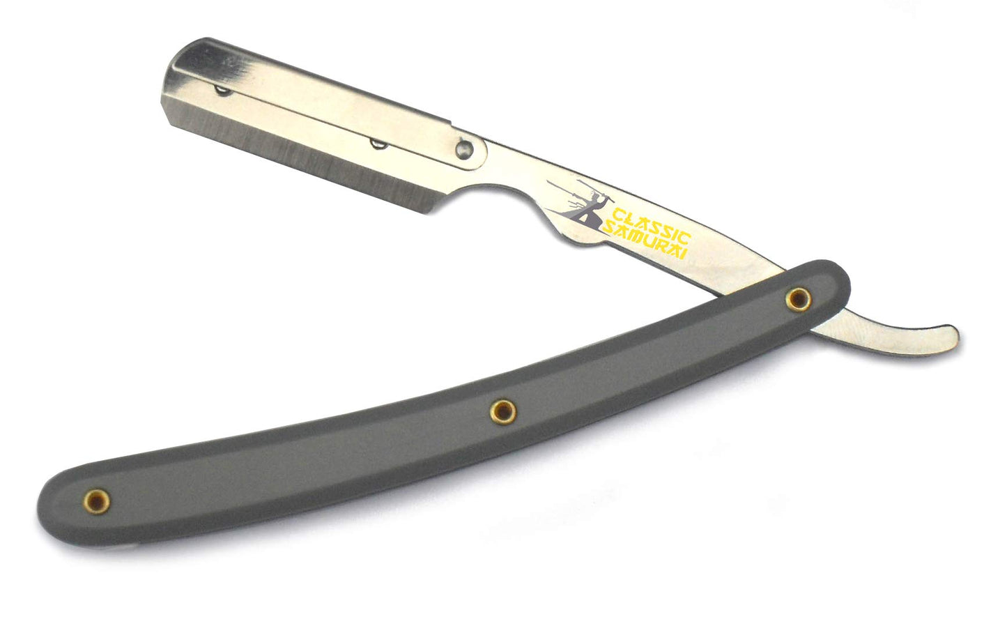 Classic Samurai Stainless Steel Professional Barber Folding Straight Edge Razor Shavette Men's Shaving Kit with 200 Count Lord Single Edge Razor Blades (Gray)