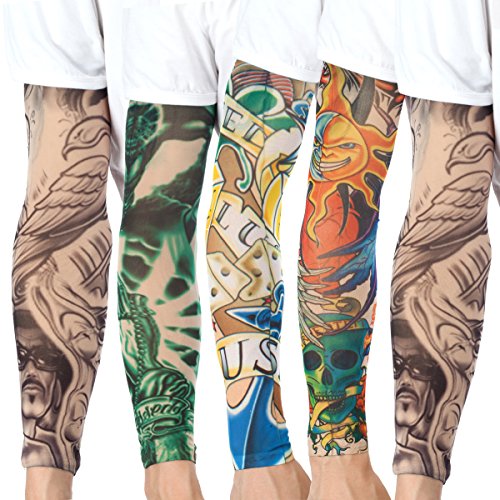 20PCS Unisex Fake Tattoo Sleeves Set - Tribal, Skull, Tiger, Crown & Heart Designs