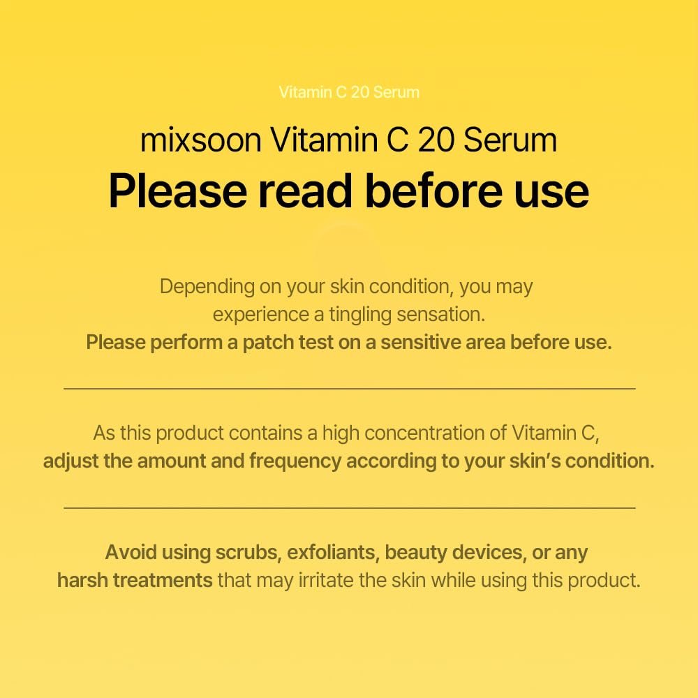 mixsoon Vitamin C 20 Serum - 20 Vitamin C Derivatives, Gentle Formula for Radiant, Even-Looking Skin 10ml / 0.34 fl. oz. Korean Glass Skin Care