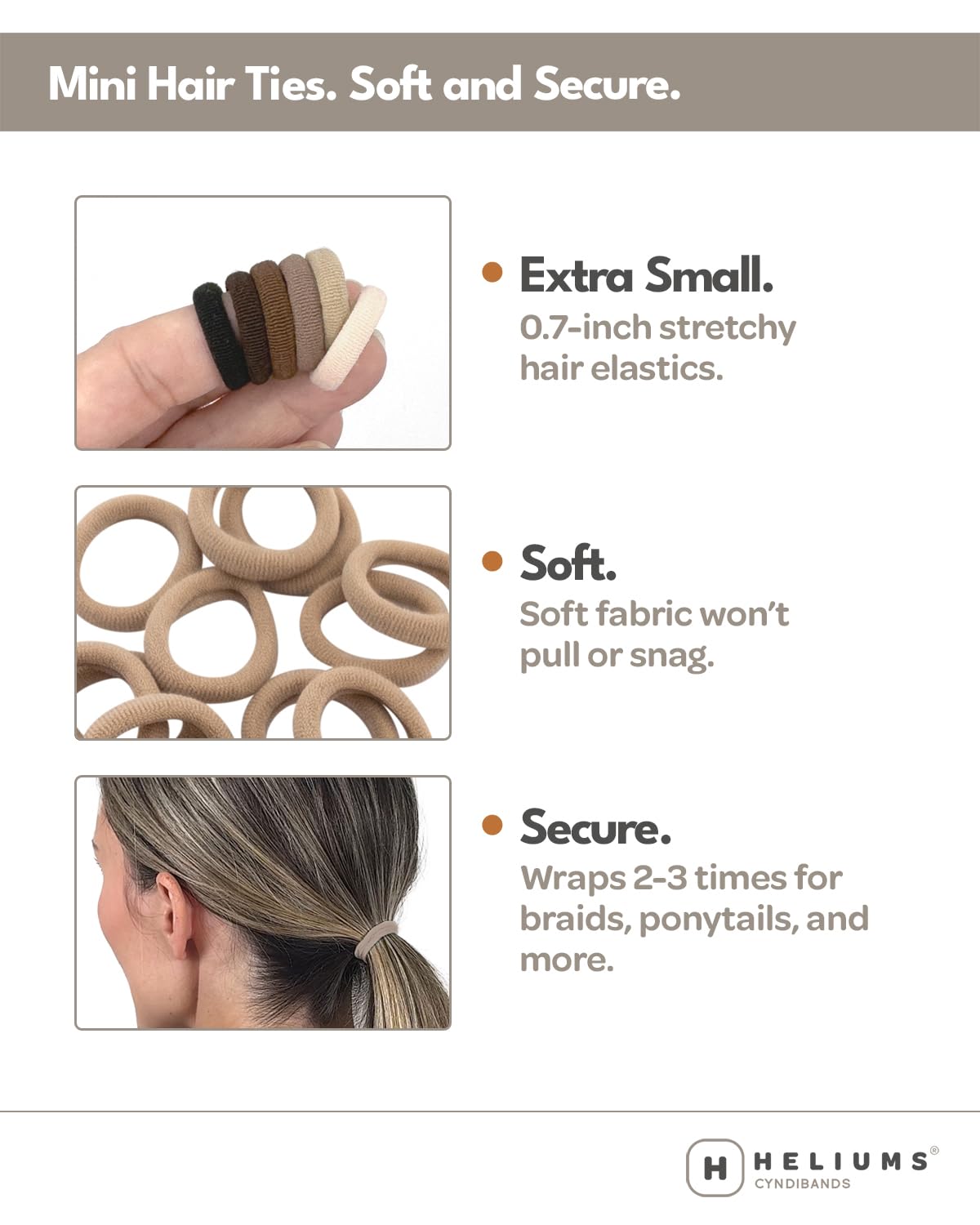 Heliums Extra Small Hair Ties No Damage - Mini 0.7 Inch Tiny Soft Seamless Hair Bands for Toddlers, Braids, Kids Ponytails- 40 Count