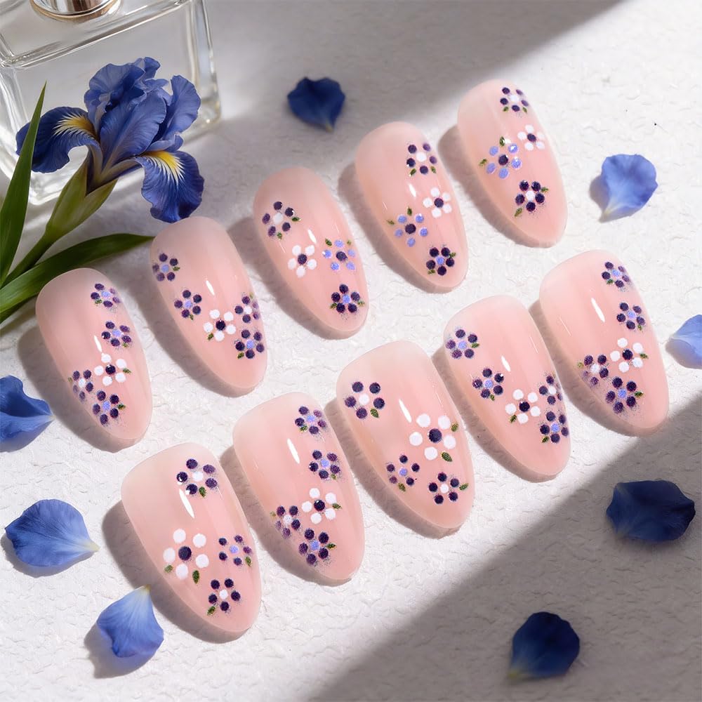 Short Almond Press-On Nails - French Tip & 3D Gold Star Design | Glossy Full Cover Acrylic, Reusable Fake Nails for Women